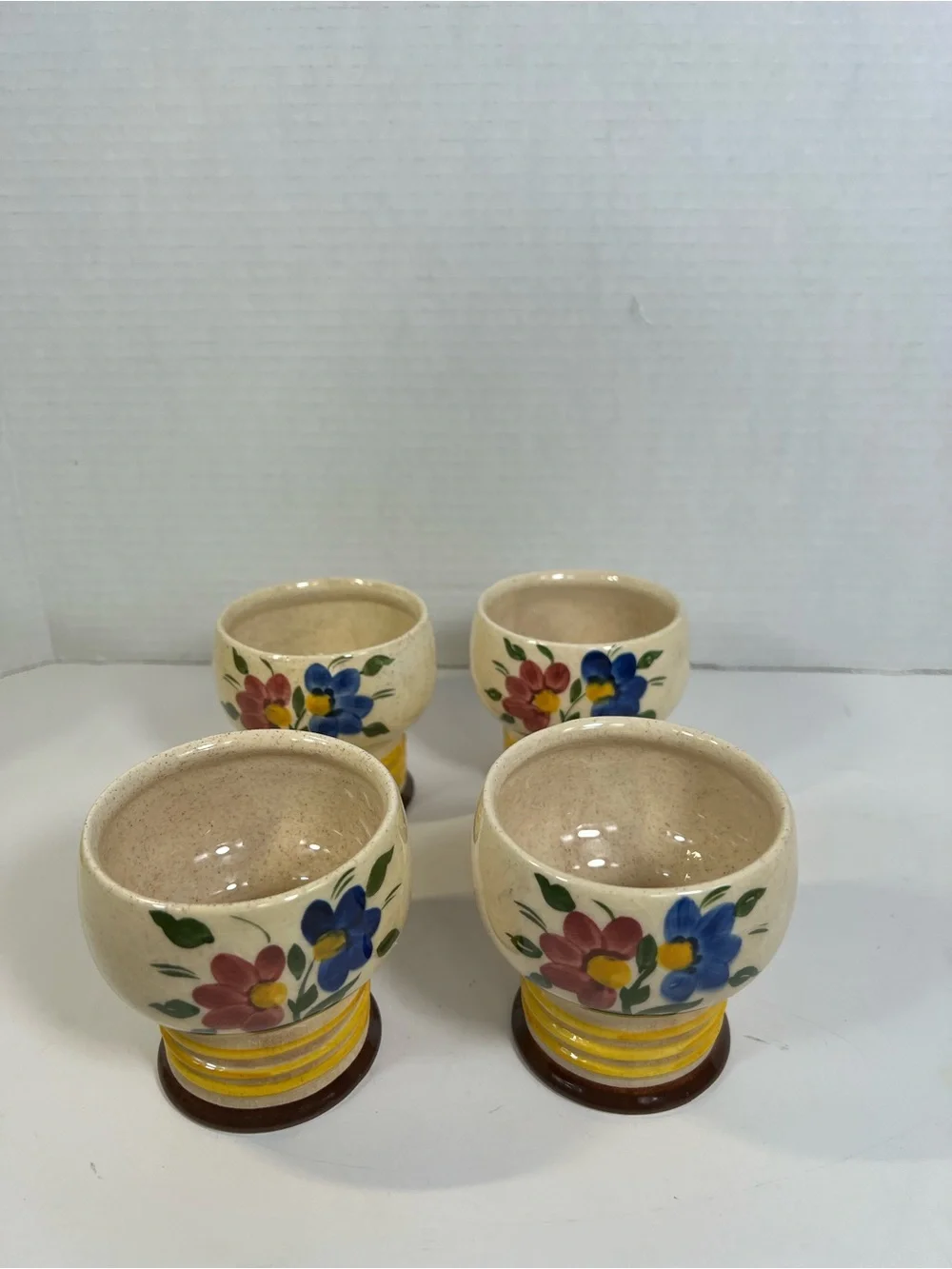 Vintage Goebel W Germany Floral Footed Cups Goblets Set of 4 Ceramic